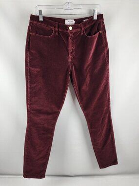 Frame Pants Womens 31x27 Pinot Red Wine Velour Le Velveteen High-Rise Skinny